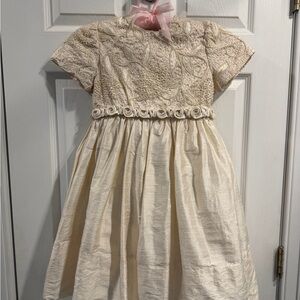 Charming Moire Silk Ivory Flower Girl Dress with Beading